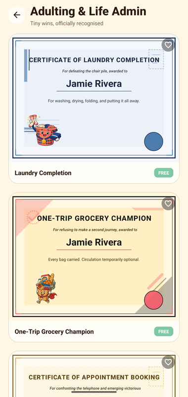 Badgify Adulting & Life Admin certificate templates.