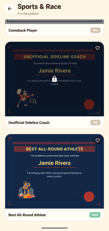 Badgify Sports & Race certificate templates.