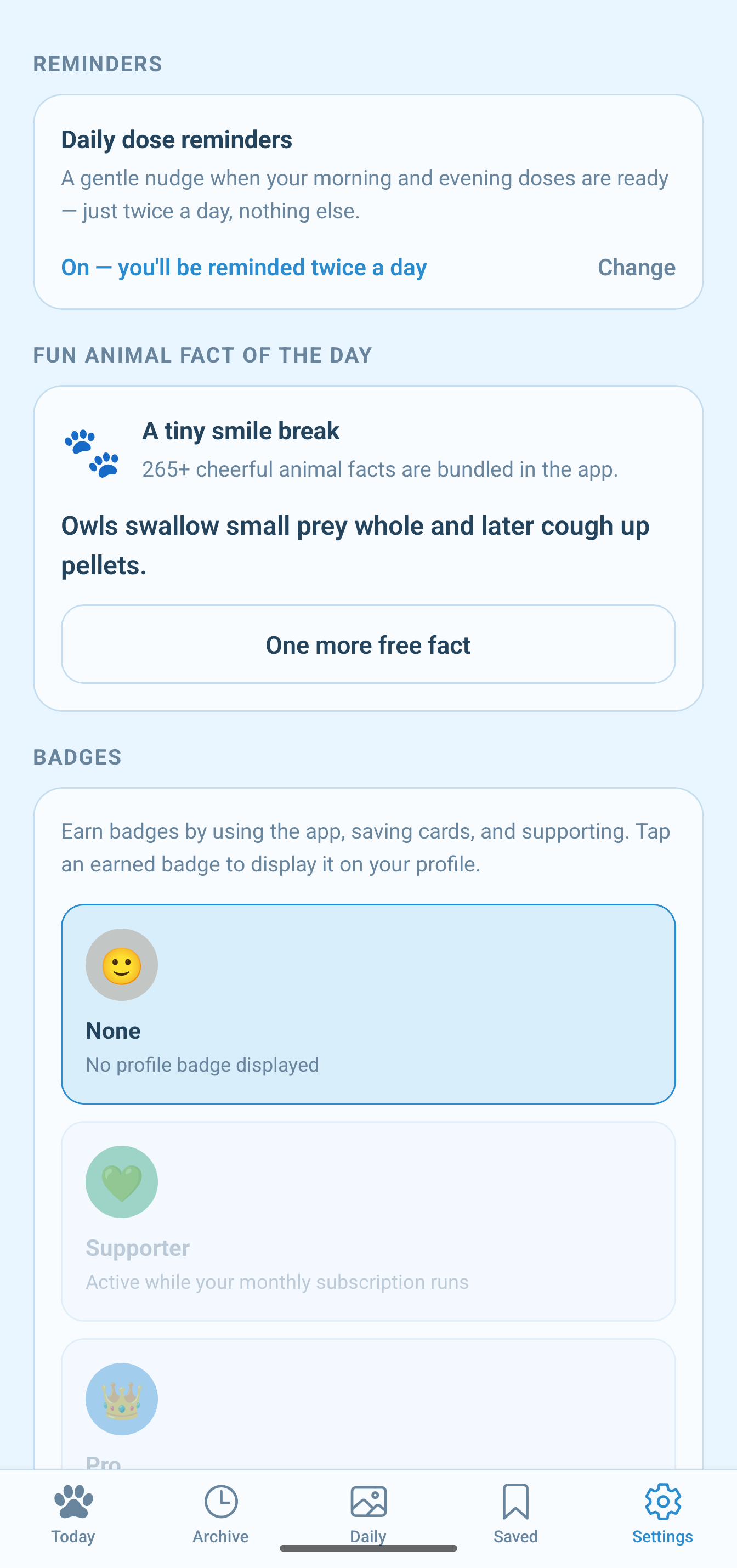 Pawsitive Dose personalization settings.
