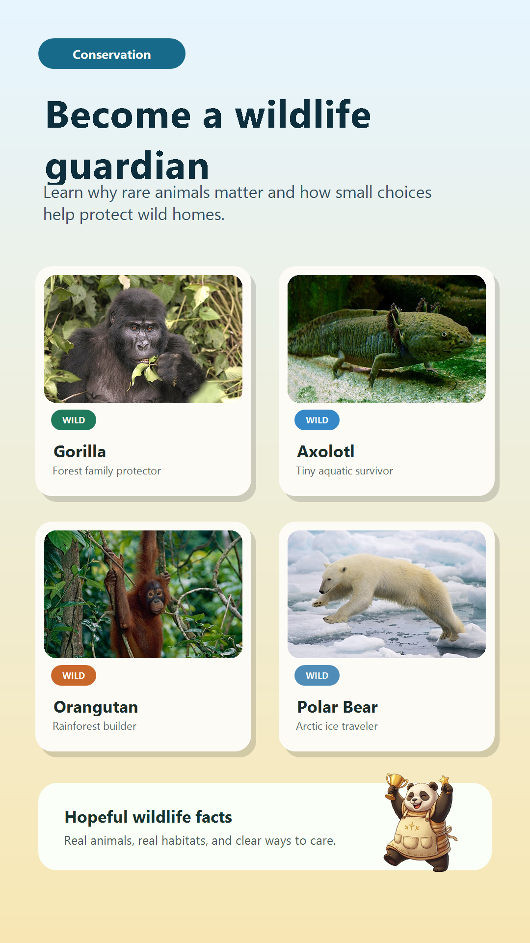 SnackPack Zoo World conservation profile screen.