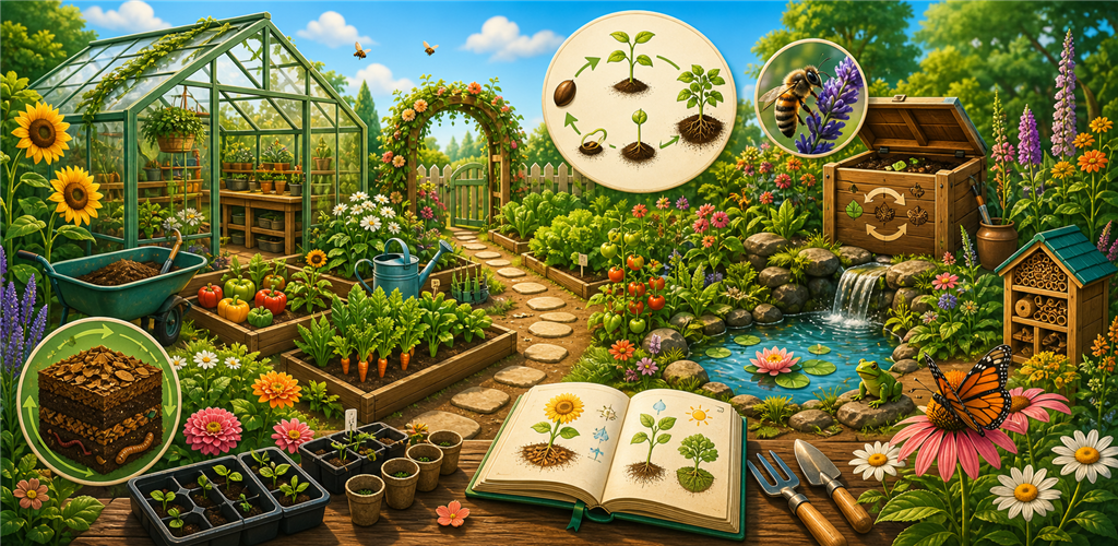 SnackPack Garden World feature graphic with garden habitats and ecology learning.