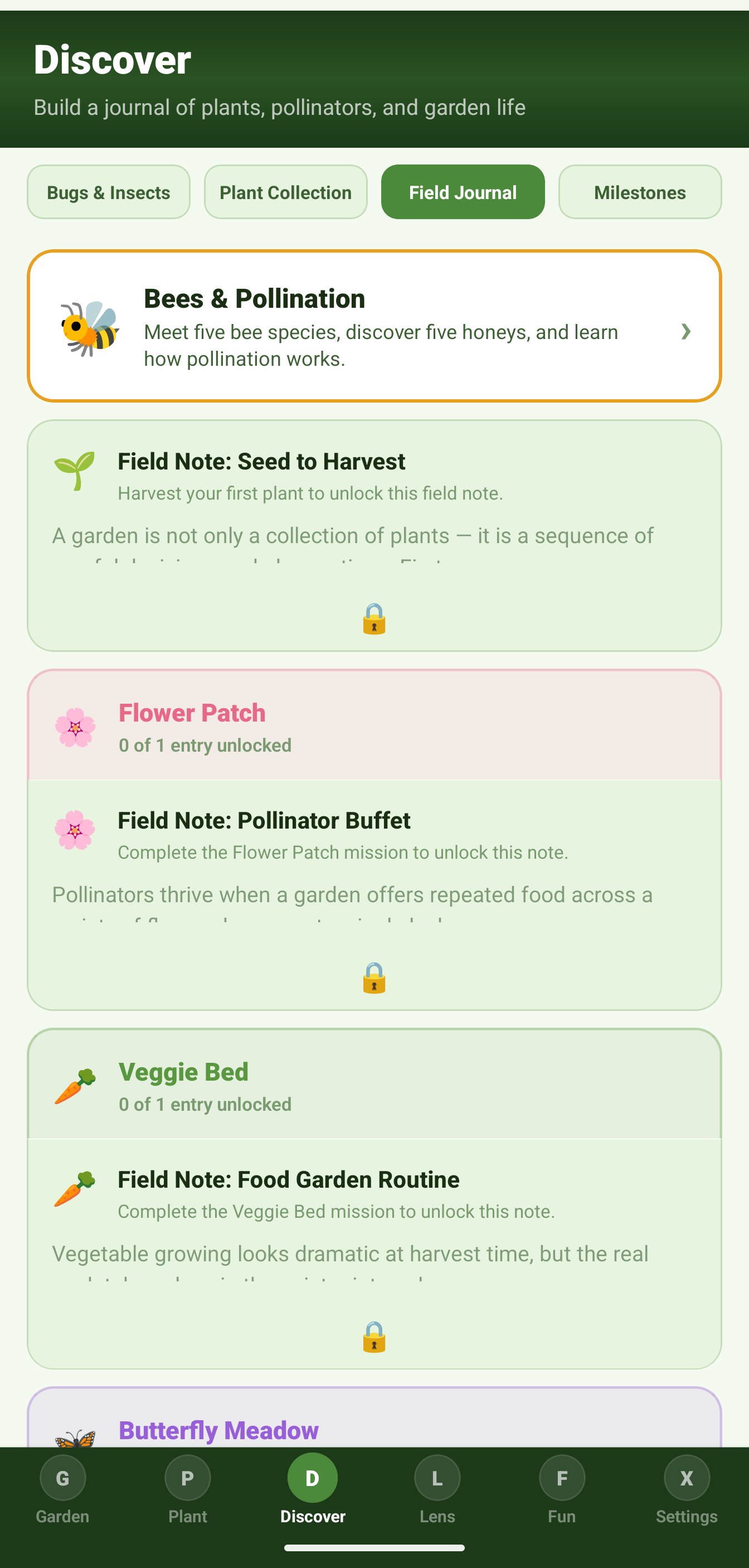 SnackPack Garden World discover menu.