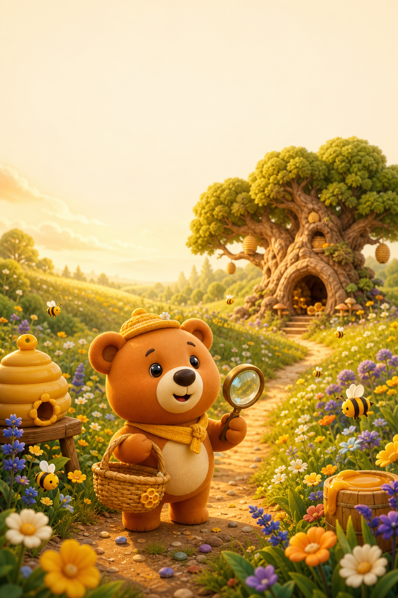 Honey Beats' Great Honey Hunt book cover — a bear cub exploring a treehouse hive.
