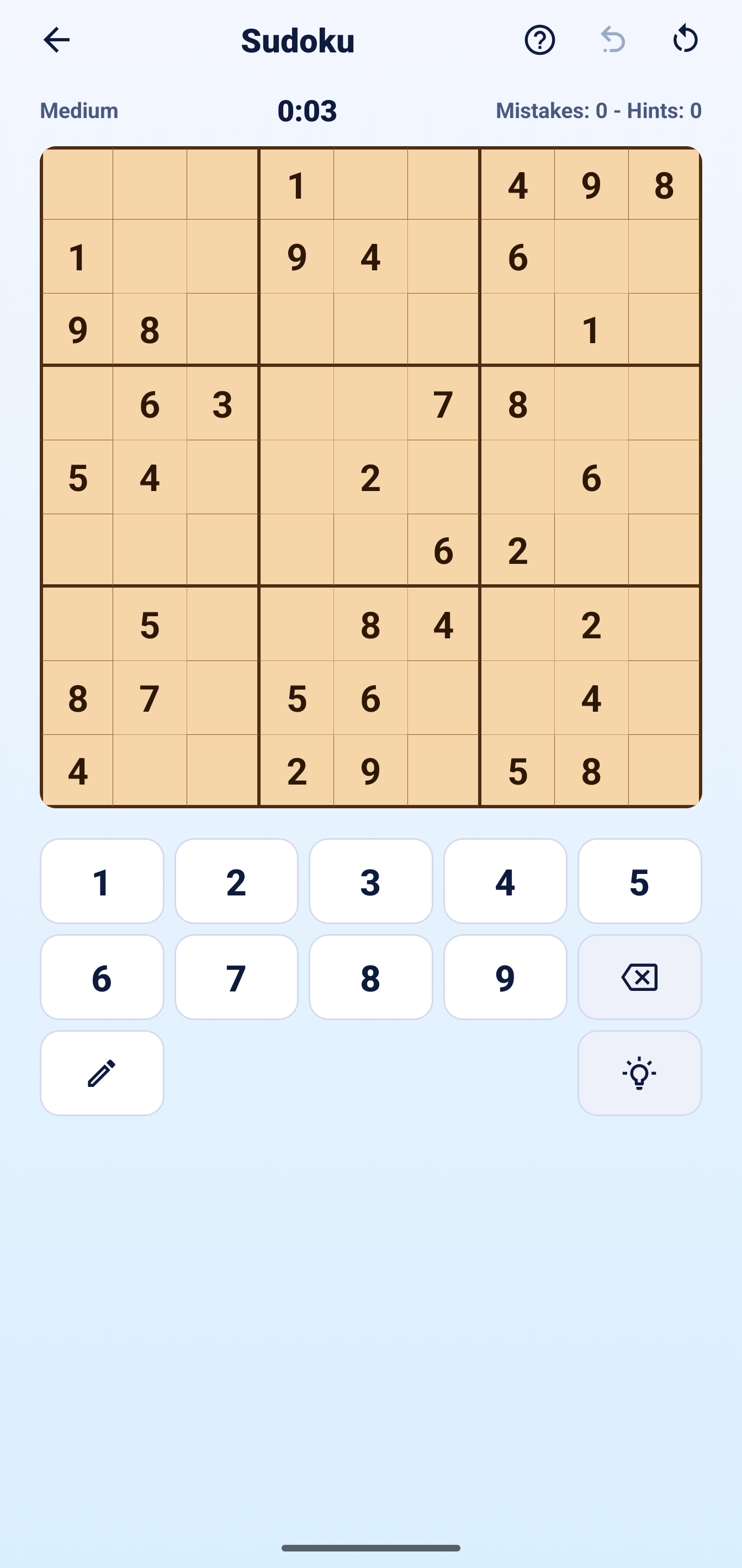 Sudoku puzzle in Snackpack Brain Games.