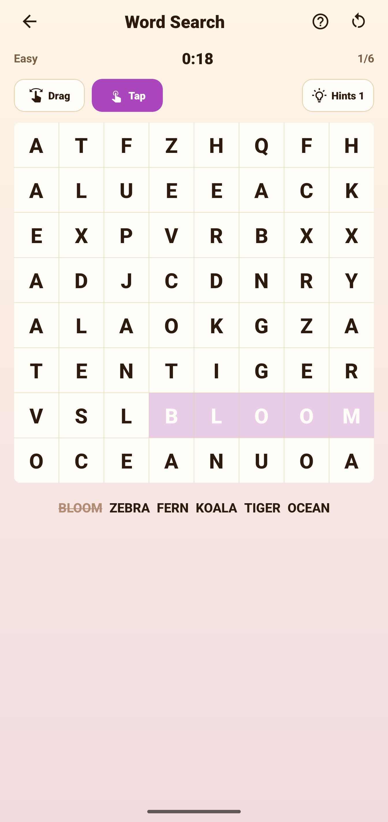 Word Search game in Snackpack Brain Games.