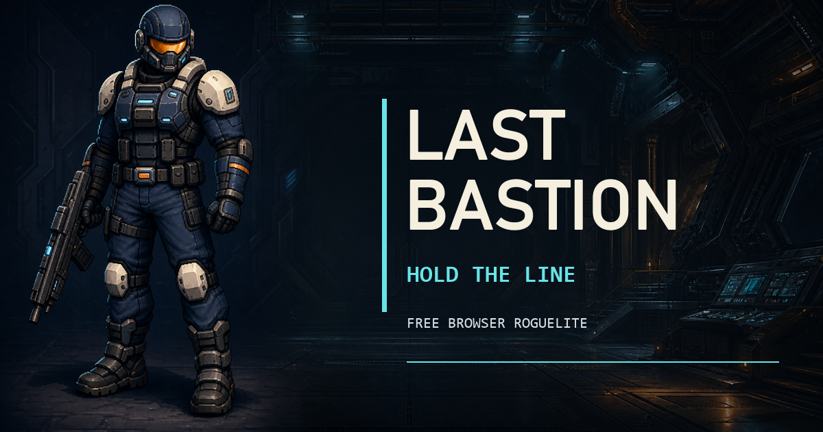 Armoured Last Bastion marine in a dark sci-fi hangar