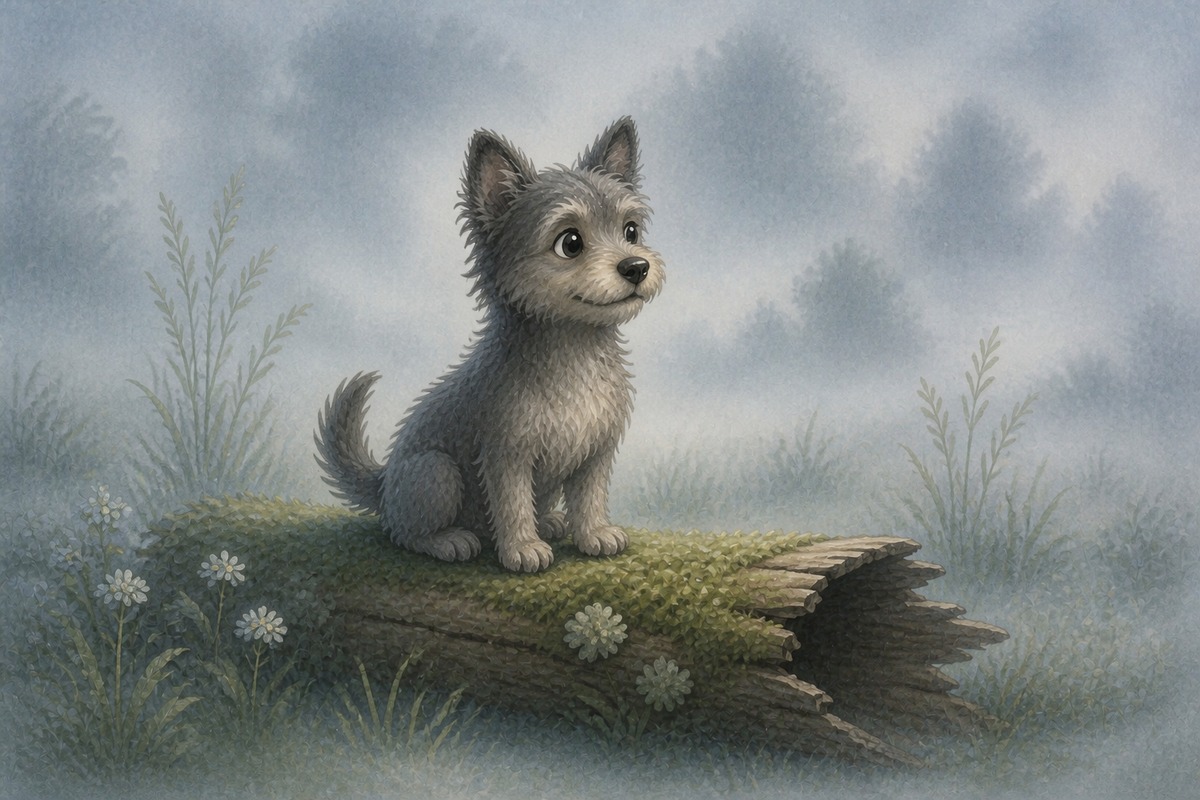 A dog sat on a log.