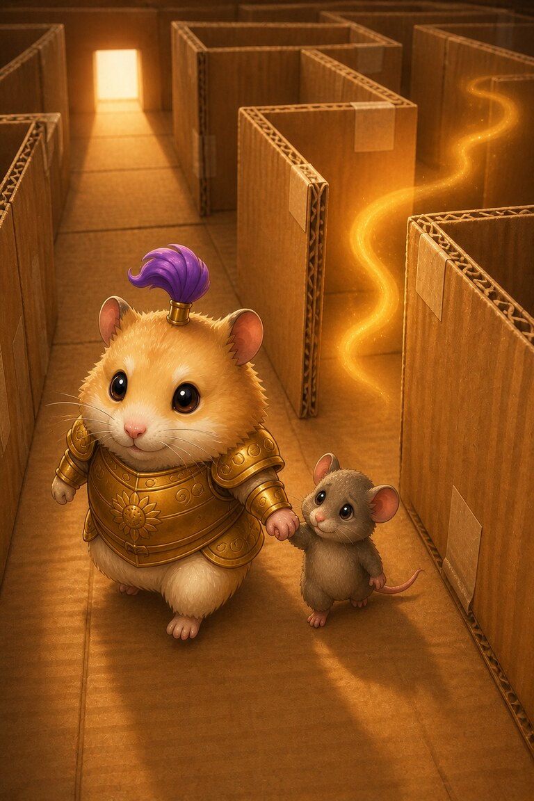 Ham-and-Cheese walks the mouse along a corridor, away from a ribbon of cheesy smell.