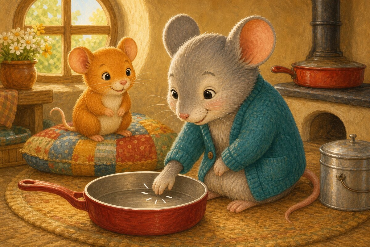 Nan taps a pan.