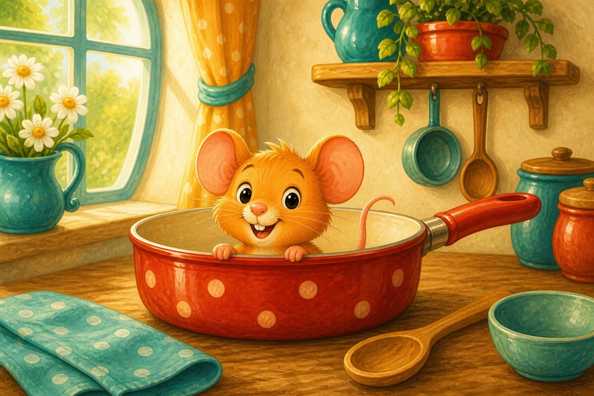 Pip sits inside a pan.