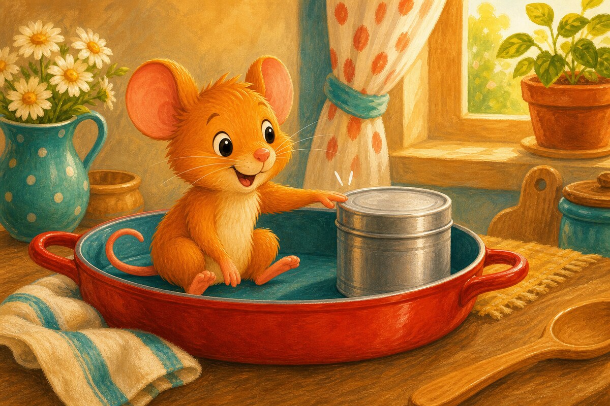 Pip taps a tin with one paw.