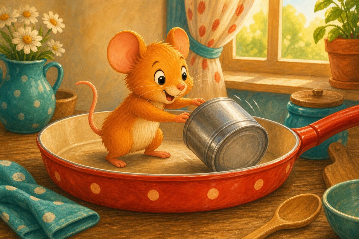 Pip tips over the tin.