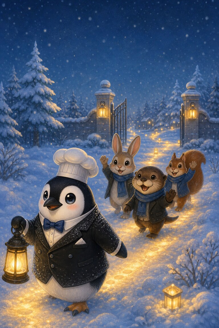 Sub-Zero walks a glowing path as a rabbit, an otter and a squirrel wave hello.