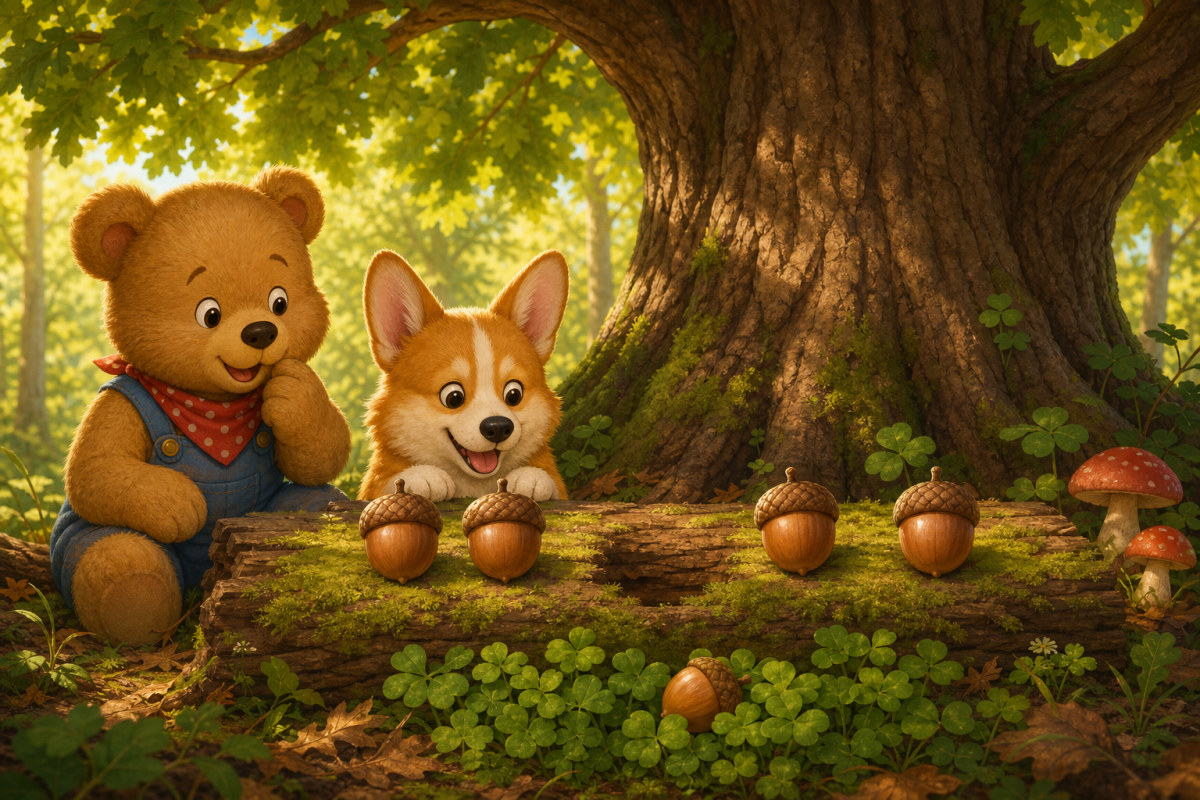 Numbered acorns form a sequence with one missing number.