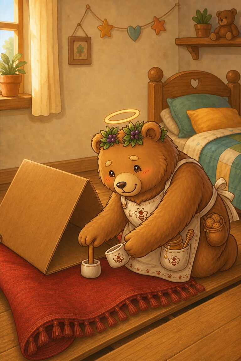 Ted finds a cup and peg in his bag to support the box.