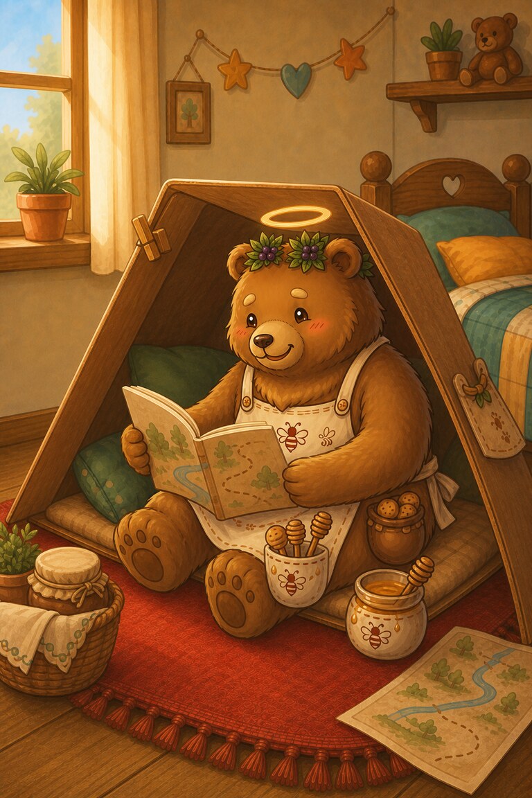 Ted smiles proudly inside his snug completed den.