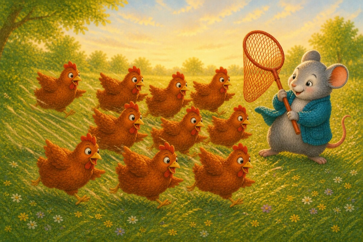 Ten hens ran and ran!