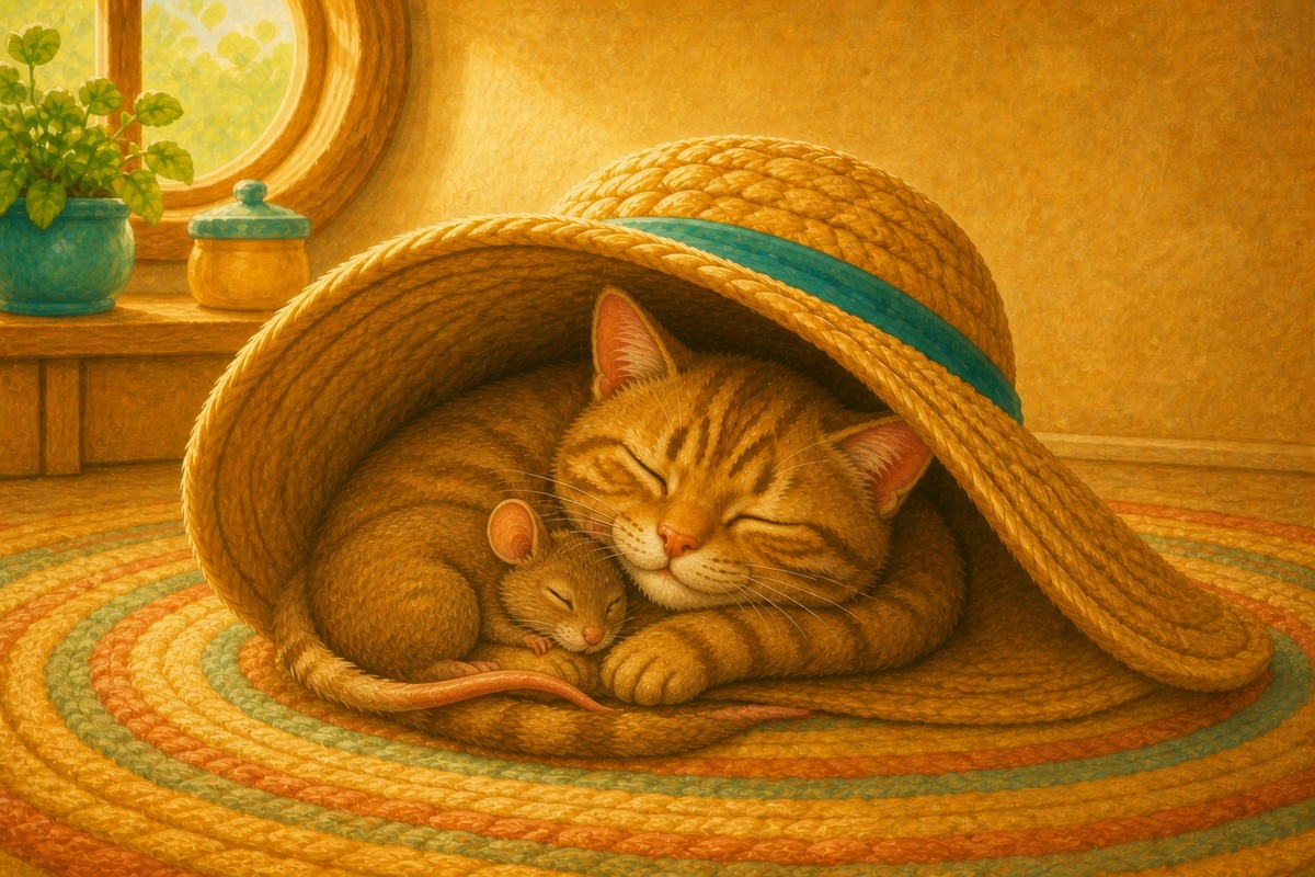 The rat and the cat nap in the hat!